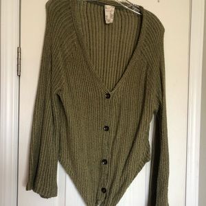 Green Sweater with tie in front size medium